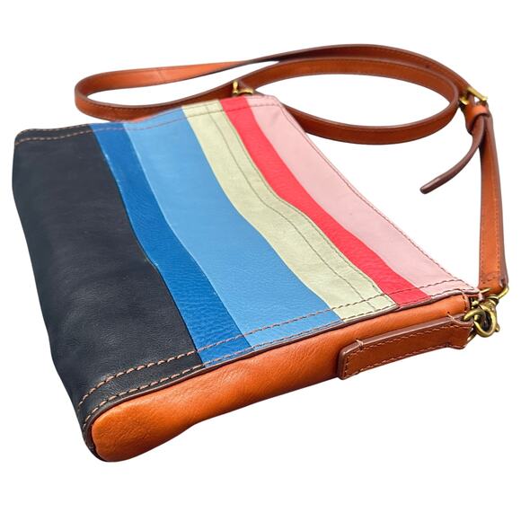 Fossil Leather Crossbody Hand Bag Multicolor Stripe Boho Retro Purse Y2K Rainbow - Picture 3 of 16